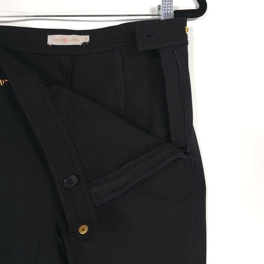 TORY BURCH Women's Dress Pants Size 10 Stretch Cotton Ankle Zip Black 1210-74820